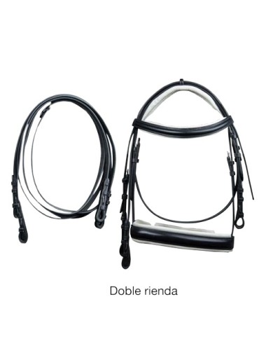 CABEZADA INGLESA DOMA DOBLE RIENDA S-112 NEGRA+BLANCA