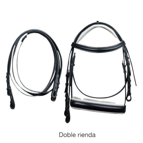 CABEZADA INGLESA DOMA DOBLE RIENDA S-112 NEGRA+BLANCA