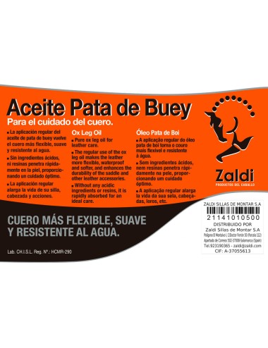 ACEITE PATA DE BUEY ZALDI  500ML.