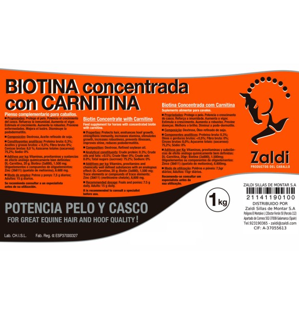 PIENSO COMPL. BIOTINA CARNITINA ZALDI 2,5 KGR